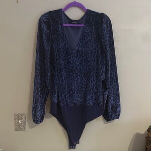 Torrid Deep Blue Top with Vibrant Purple Leopard print bodysuit